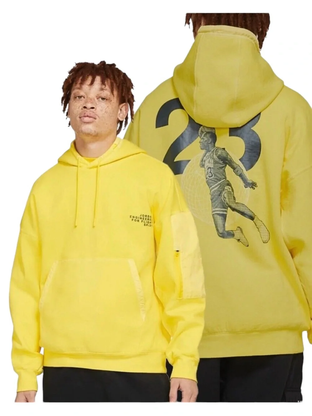 NWT Jordan Engineered Washed Fleece Pullover Hoodie Sz M Yellow
